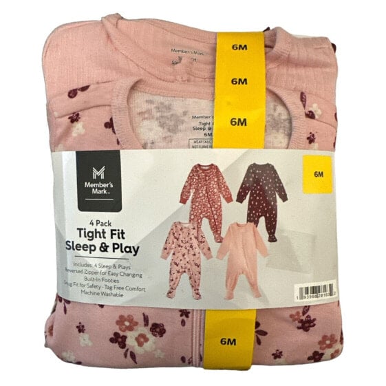 Member's Mark Baby & Toddler Girl's 4-Pack Tight Fit Sleep & Play Pajamas