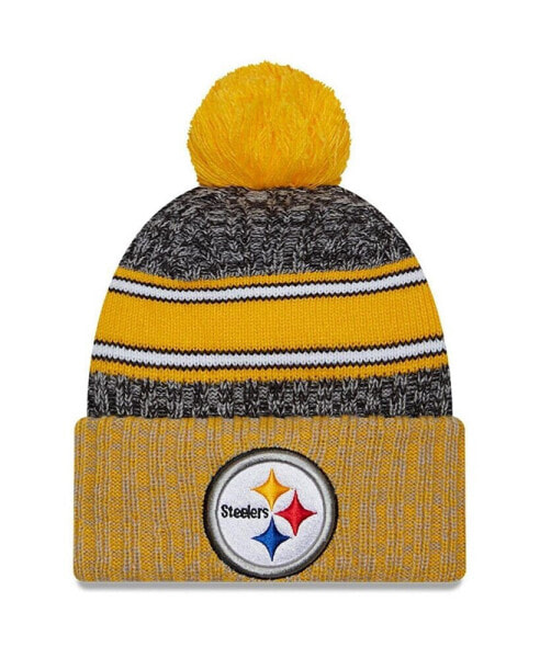 Men's Black, Gold Pittsburgh Steelers 2023 Sideline Sport Cuffed Pom Knit Hat