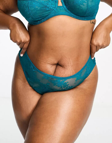 ASOS DESIGN Curve Cate lace brazilian brief in teal