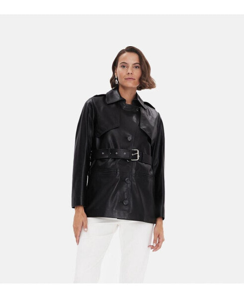 Women's Leather Coat, Black