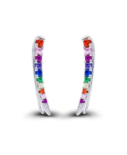 Multi Color Cubic Zirconia Graduated Ear Climbers in Sterling Silver (Also in 14k Gold Over Silver)