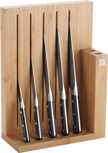 ZWILLING Pro Messerblock,6-tlg., Bambusblock, Messer aus rostfreiem Spezialstahl, 3-Nieten-Design, 125 x 275 x 380 mm, Schwarz