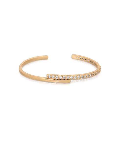 Half Classic Half Sparkle 18k Gold Plated Bracelet Cuff