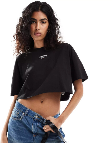 Tommy Jeans oversized crop logo t-shirt in black