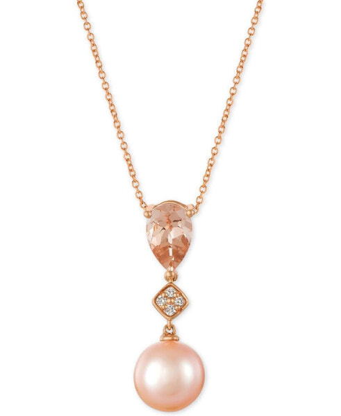 Le Vian peach Morganite™ (9/10 ct. t.w.), Pink Cultured Freshwater Pearl (10mm) and Diamond Accent Pendant Necklace in 14k Rose Gold
