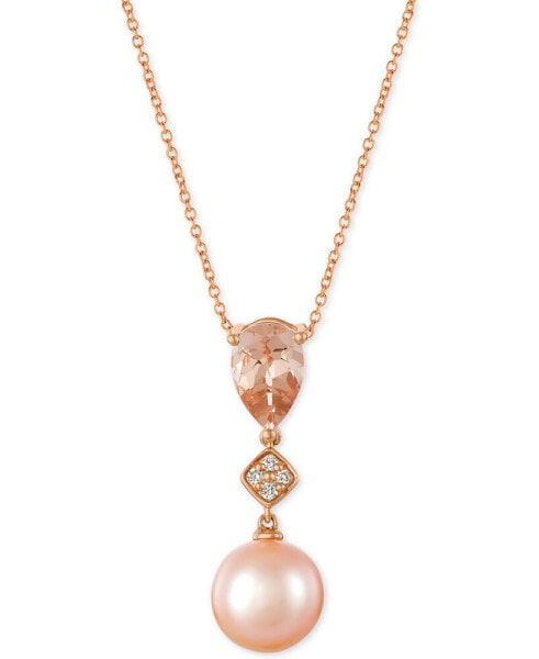 Peach Morganite™ (9/10 ct. t.w.), Pink Cultured Freshwater Pearl (10mm) and Diamond Accent Pendant Necklace in 14k Rose Gold