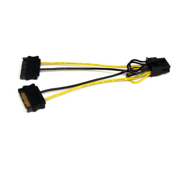 StarTech.com 6in SATA Power to 8 Pin PCI Express Video Card Power Cable Adapter - 0.15 m - SATA 15-pin - PCI-E (8-pin) - Male - Male - Black - Yellow