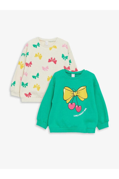 LCW baby Bisiklet Yaka Baskılı Kız Bebek Sweatshirt 2'li