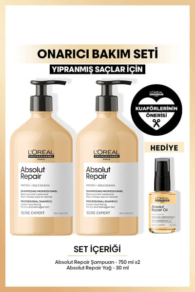 Serie Expert Absolut Repair Yıpranmış Saçlar için Onarıcı Şampuan 750 ml X2