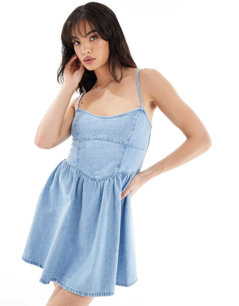 ASOS DESIGN soft denim cami mini dress in lightwash blue