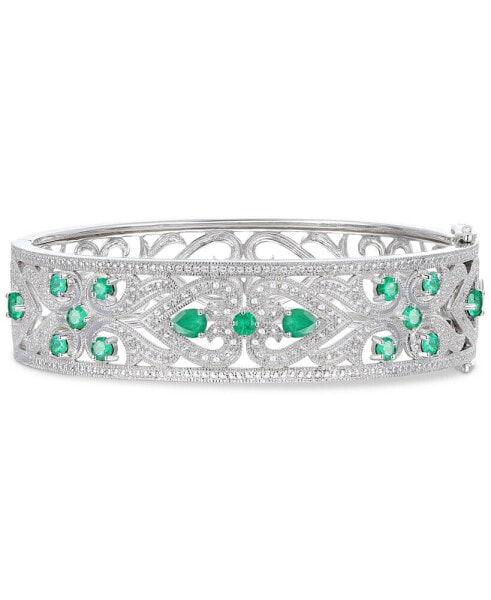 Emerald(2-1/2 c.t. t.w.) & Diamond(1/3 c.t. t.w.) Bangle Bracelet in Sterling Silver