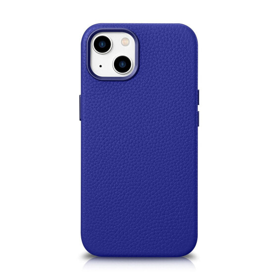 Чехол для iPhone 14 Plus ICARER магнитный с MagSafe Litchi Premium Leather Case синий
