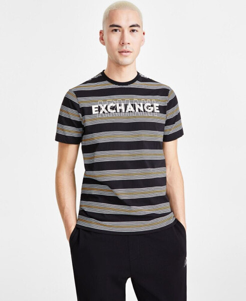 Men's Short Sleeve Crewneck Striped Logo Graphic T-Shirt