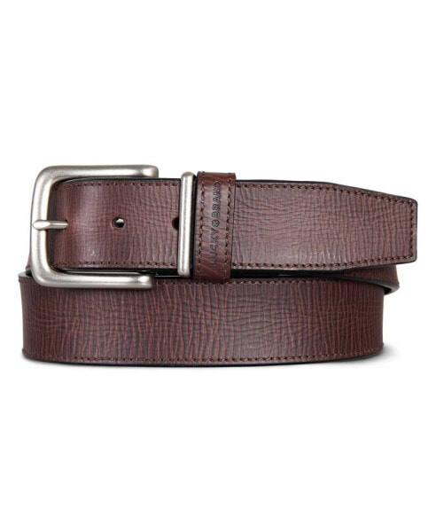 Men's Leather Jean Belt with Metal and Leather Keeper