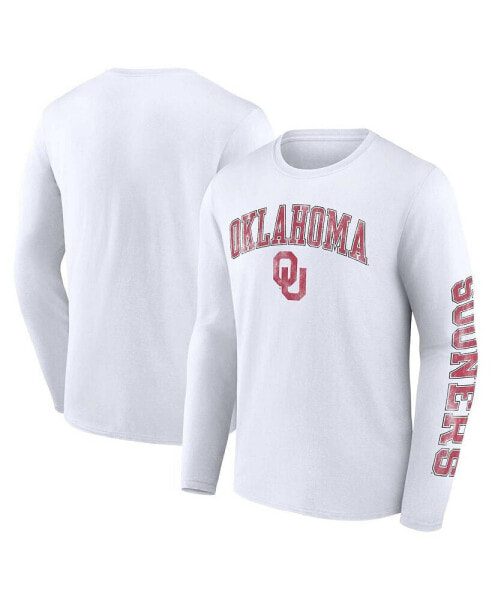 Men's White Oklahoma Sooners Distressed Arch Over Logo Long Sleeve T-shirt