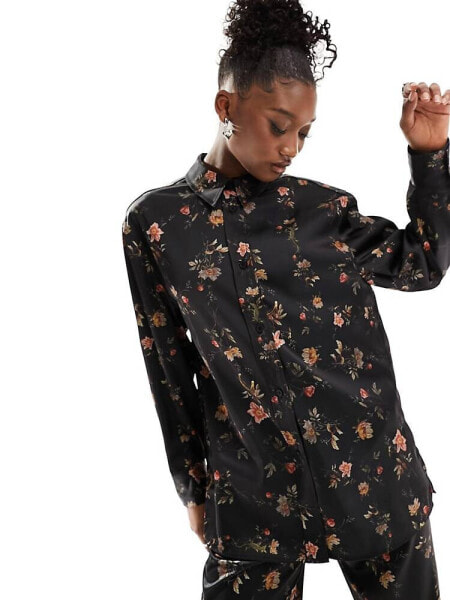 AllSaints Louisa Tanana satin shirt in floral black