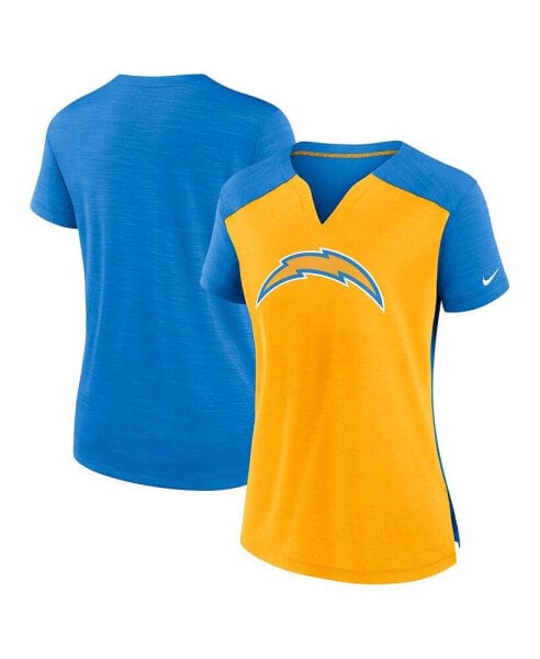 Women's Gold, Powder Blue Los Angeles Chargers Impact Exceed Performance Notch Neck T-shirt
