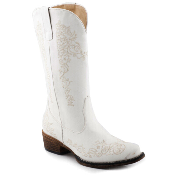 Roper Riley Scroll Embroidered Snip Toe Cowboy Womens White Casual Boots 09-021