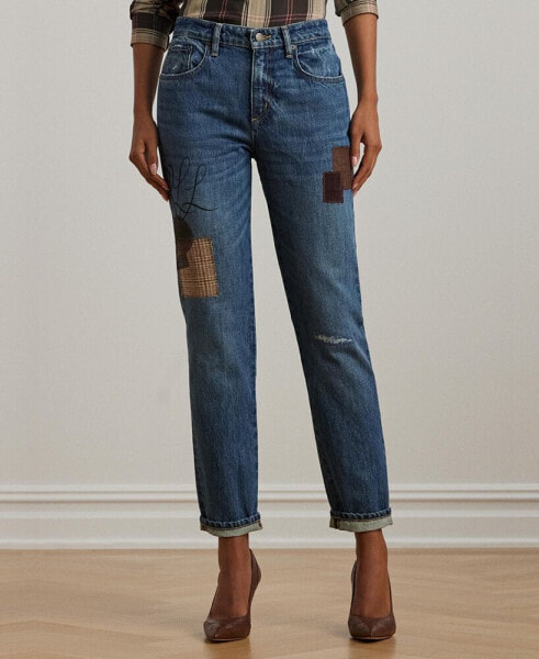 Women's Patchwork Boyfriend Tapered Ankle Jeans, Regular & Petite