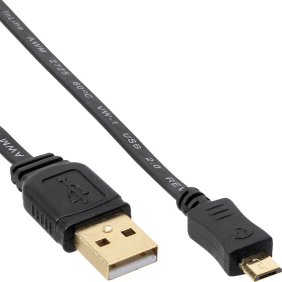 InLine Micro USB 2.0 Flat Cable USB A / Micro-B - black / gold - 0.3m