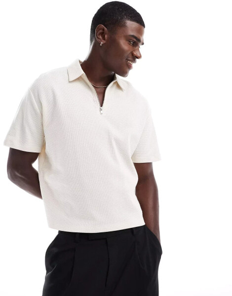 ASOS DESIGN relaxed boxy zip polo in cream