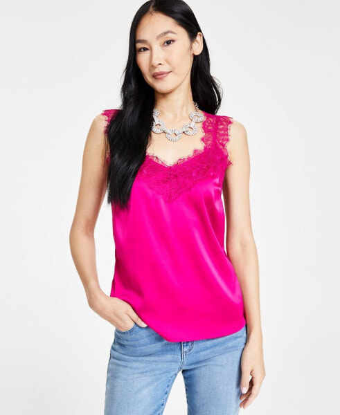 Women's Sleeveless Lace-Trim Charmeuse Tank, Created for Macy's