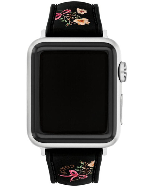 Women's Black Floral Print Silicone Strap for Apple Watch 38mm, 40mm, 41mm