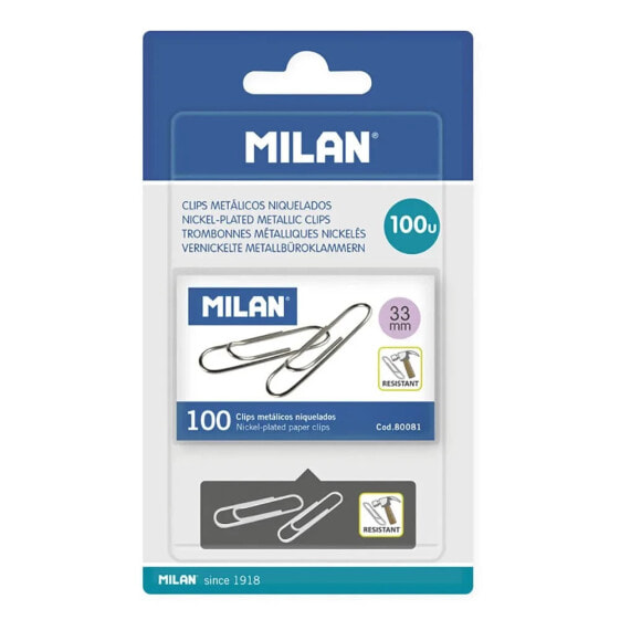 MILAN 64245 Paperclip 33 mm 100 Units