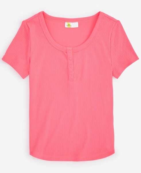 Girls Short-Sleeve Ribbed Henley Top, Created for Macy's