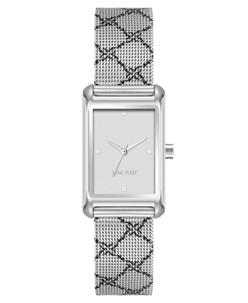 Women's Quartz Silver-Tone Stainless Steel Mesh with Black Pattern Watch, 22mm