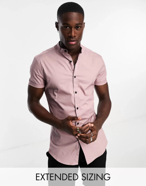 ASOS DESIGN skinny fit grandad shirt in mauve