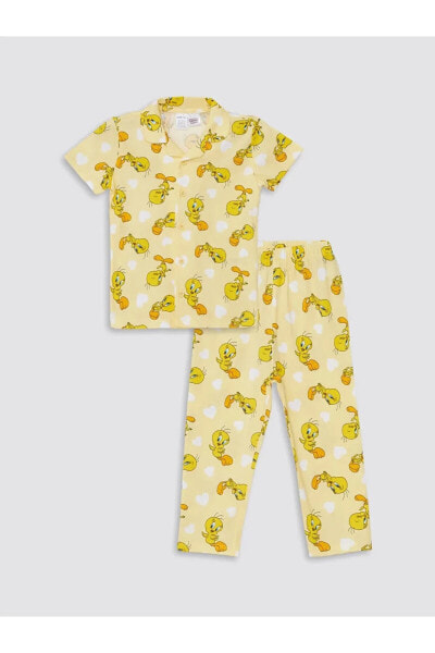LCW baby Polo Yaka Kısa Kollu Kız Bebek Pijama Takım