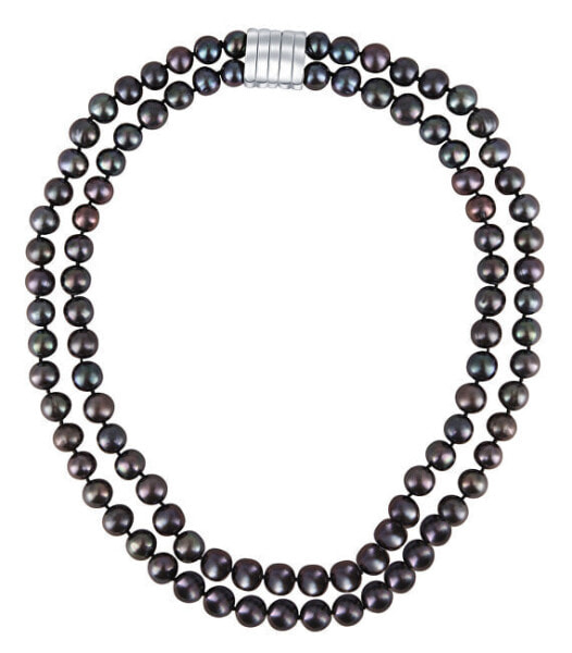 Double/Double Row Genuine Black Pearl Necklace JL0657