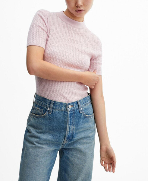 Women's Short-Sleeved Braided Wool Sweater