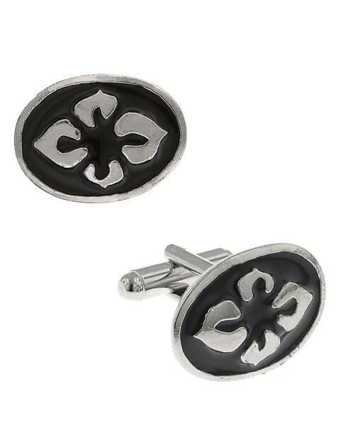 Jewelry Silver-Tone Enamel Flower Cufflinks