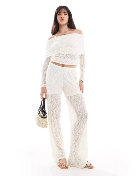 Pieces lace trouser co-ord in cream