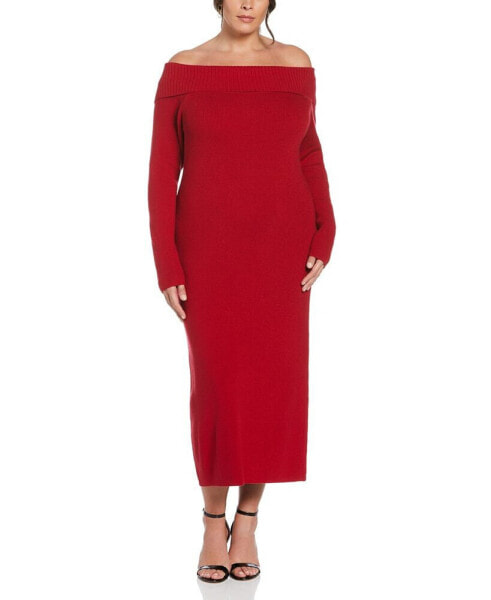 Plus Size Off-The-Shoulder Long Sleeve Sweater Dress