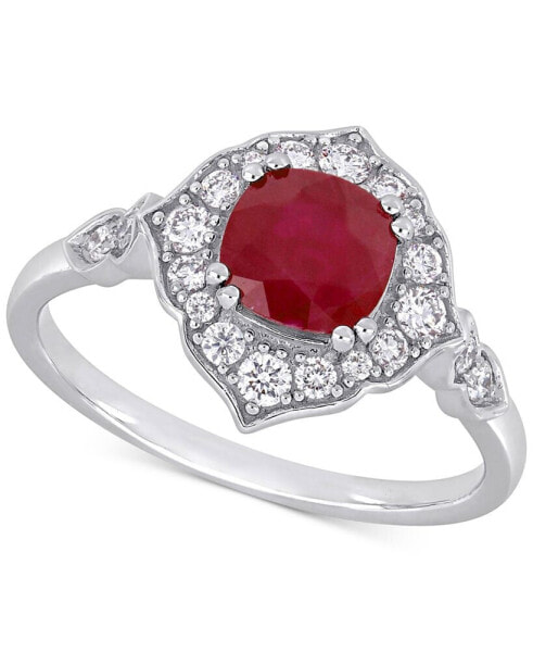 Ruby (1-1/4 ct. t.w.) & Diamond (1/3 ct. t.w.) Halo Ring in 14k White Gold