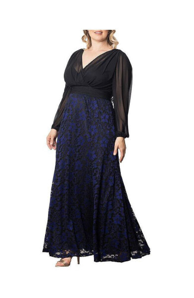 Plus Size Mon Tresor Long Sleeve Lace Evening Gown