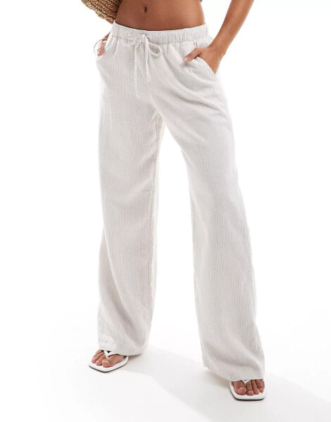 Hollister striped linen trousers with elasticated waist in beige