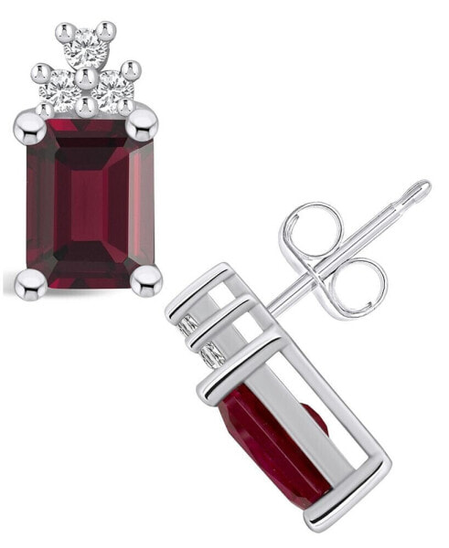 Garnet (3-7/8 ct. t.w.) and Diamond (1/5 ct. t.w.) Stud Earrings in 14K White Gold