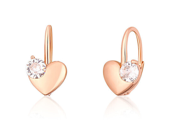 Delicate bronze earrings Heart with zircon SVLE1513XH2RO00