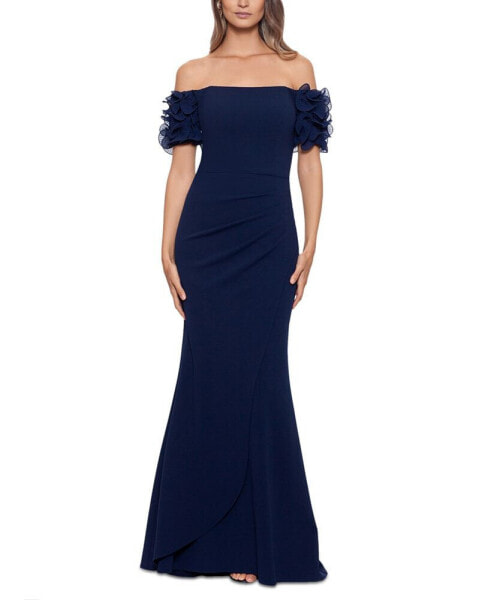 Petite Off-The-Shoulder Ruffled-Sleeve Gown