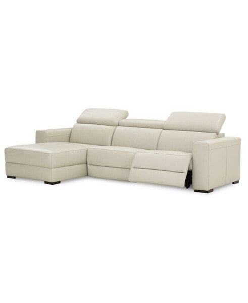 Nevio 3-pc Leather Sectional Sofa with Chaise, 1 Power Recliner and Articulating Headrests, Created for Macy's