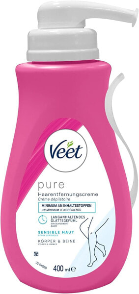 Veet Sensitive Hair Removal Cream, Fast & Effective Hair Removal for Silky Smooth Skin, Application Time 5-10 Minutes, 400 ml Dispenser with Spatula