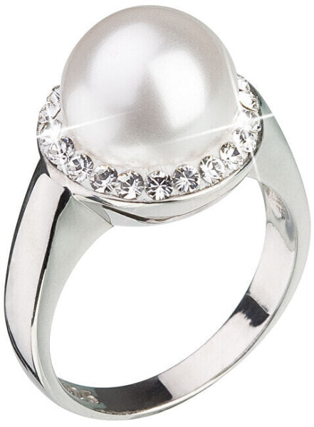 Silver pearl ring with Swarovski London Style 35021.1