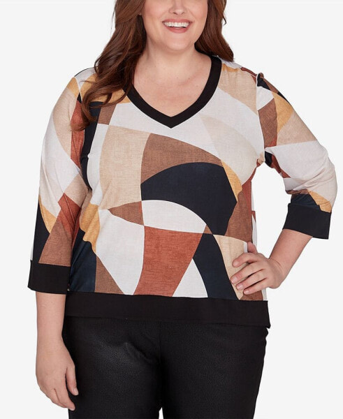 Plus Size Rue Rivoli Women's V-Neck Patchwork Top