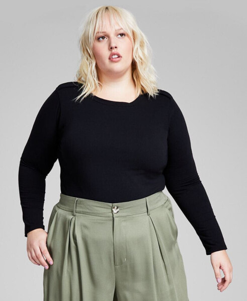 Trendy Plus Size Button-Shoulder Long-Sleeve Top