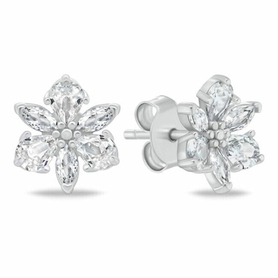 Sparkling silver earrings Flowers EA1064W