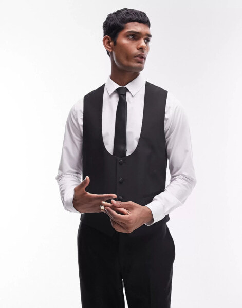 Topman slim tux suit waistcoat in black